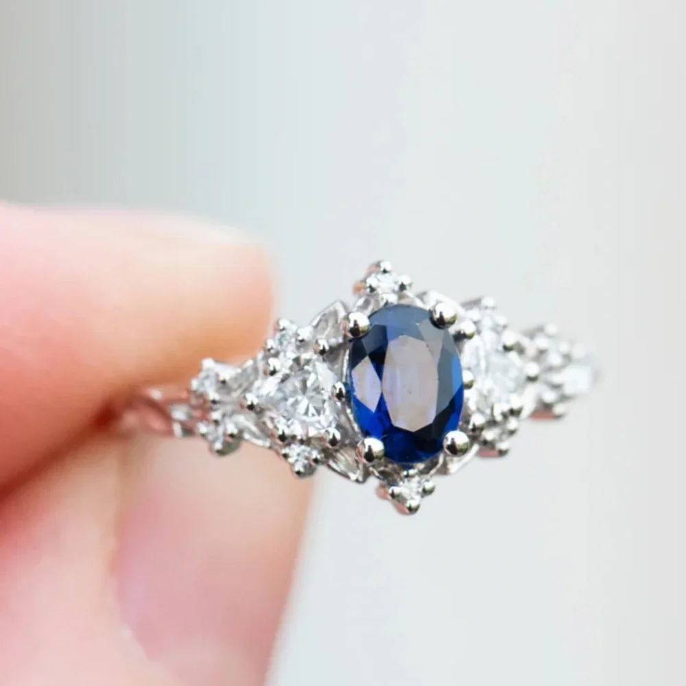 14k White Gold Plated Briar Rose Sapphire Ring Size 6